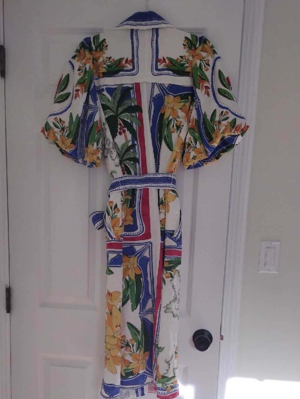 Farm Rio Tropical Destination Print Belted Linen Blend Shirt Dress - Small - Picture 6 of 7